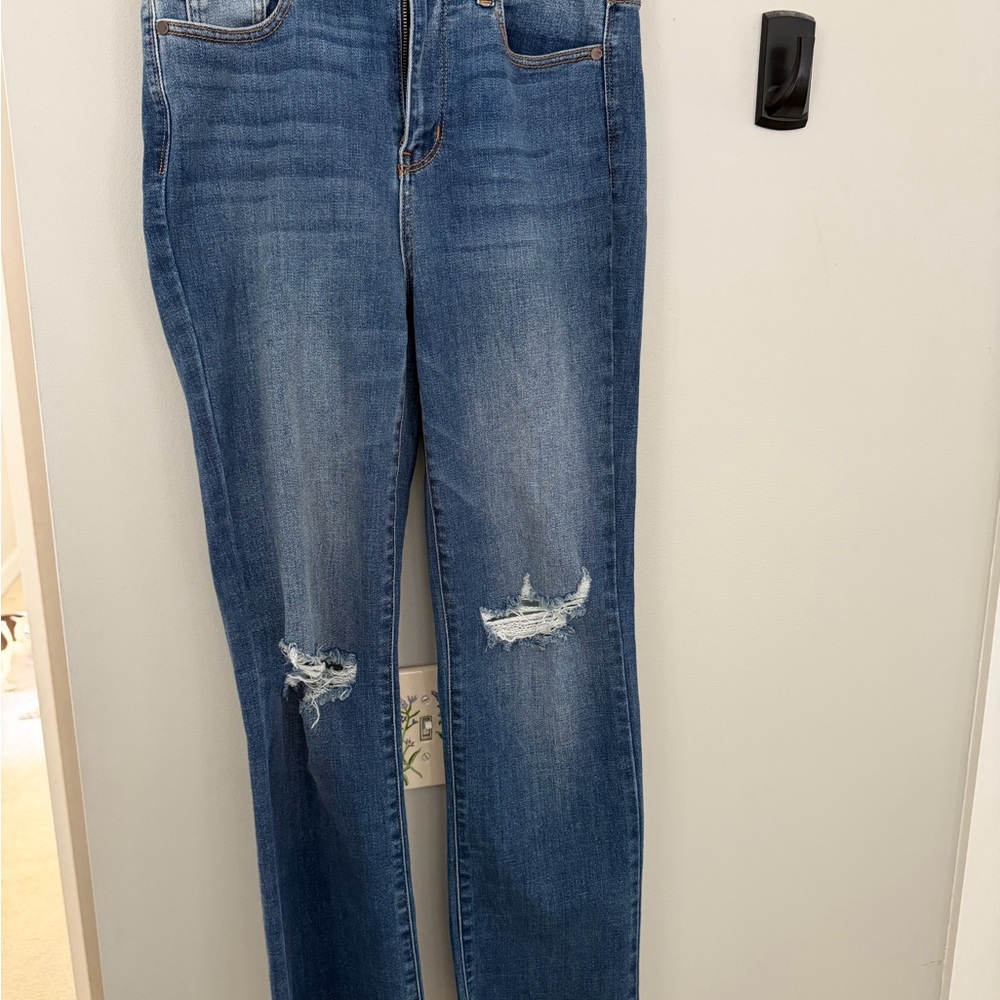 Judy Blue Straight Leg Distressed Jeans - Blue